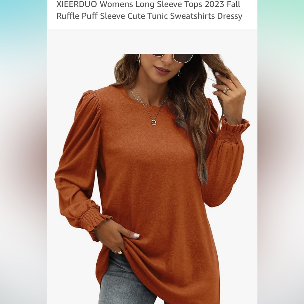 Fall women’s tops ruffle puff sleeves cute tunic sweatshirt dressy